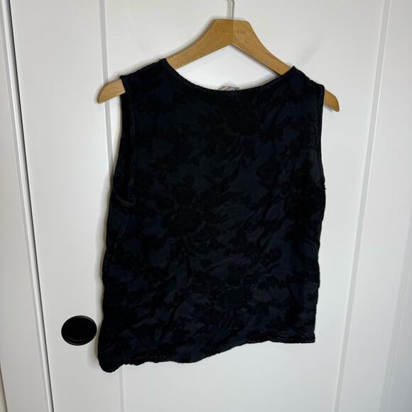 CP Shades Black Floral Print Rayon Boxy Tank Top Layering Lagenlook Size Small - Picture 4 of 5